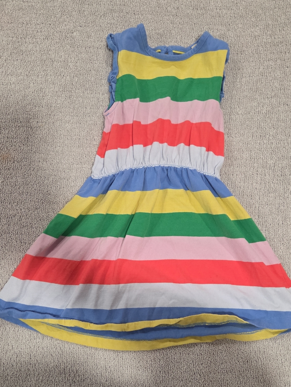 Mini Boden Bright Rainbow Stripe Dress in Blue, Yellow, Green, Pink, Red